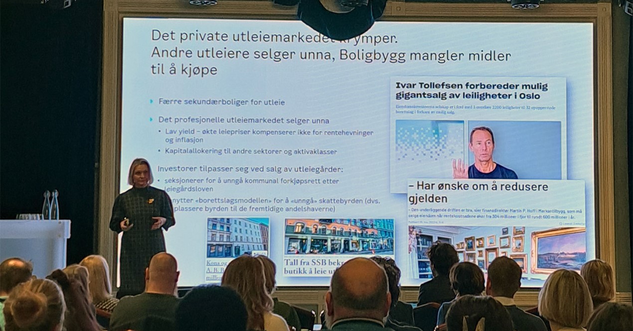 Bilde av Direktør i Boligbygg Oslo KF, Marit Jacobsen som holdt innlegg på Velferdsetatens Boligkonferanse i januar.