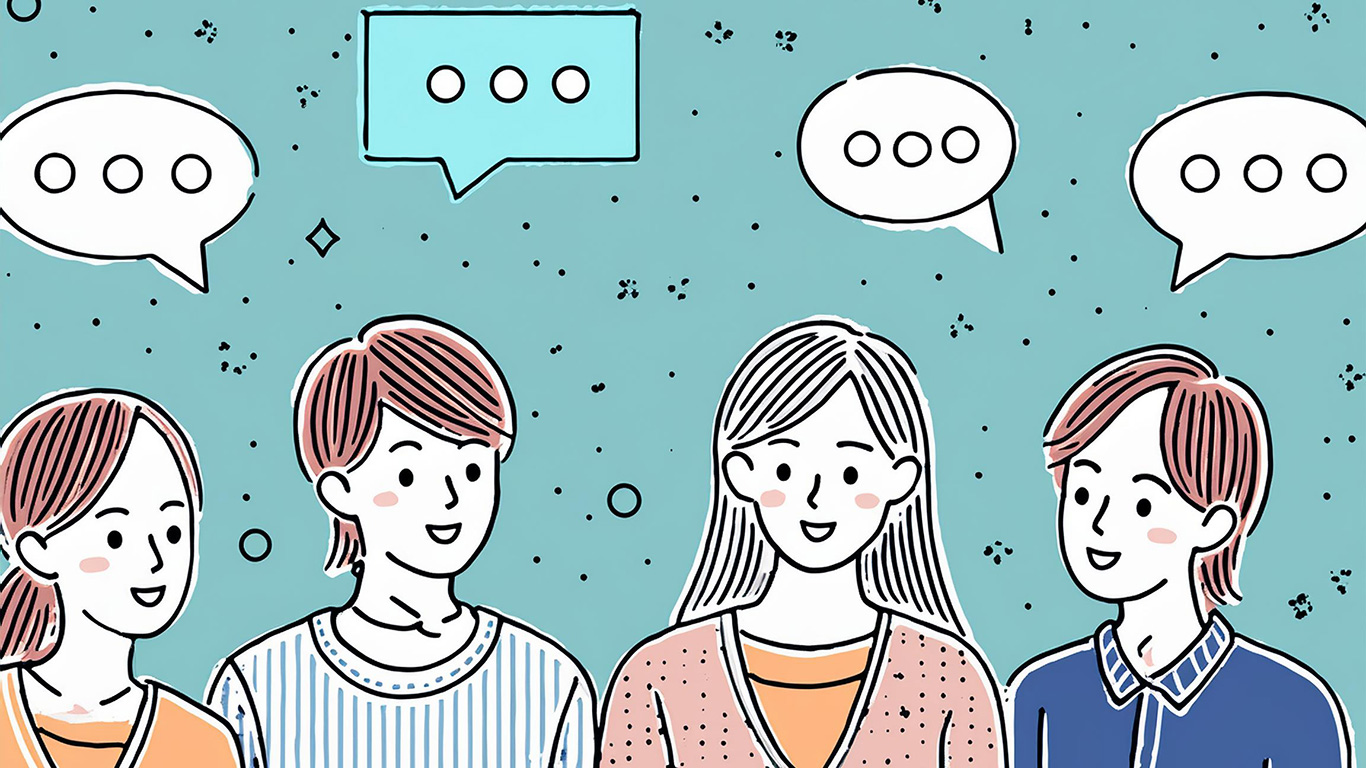 Illustrasjon av unge voksen som prater sammen.