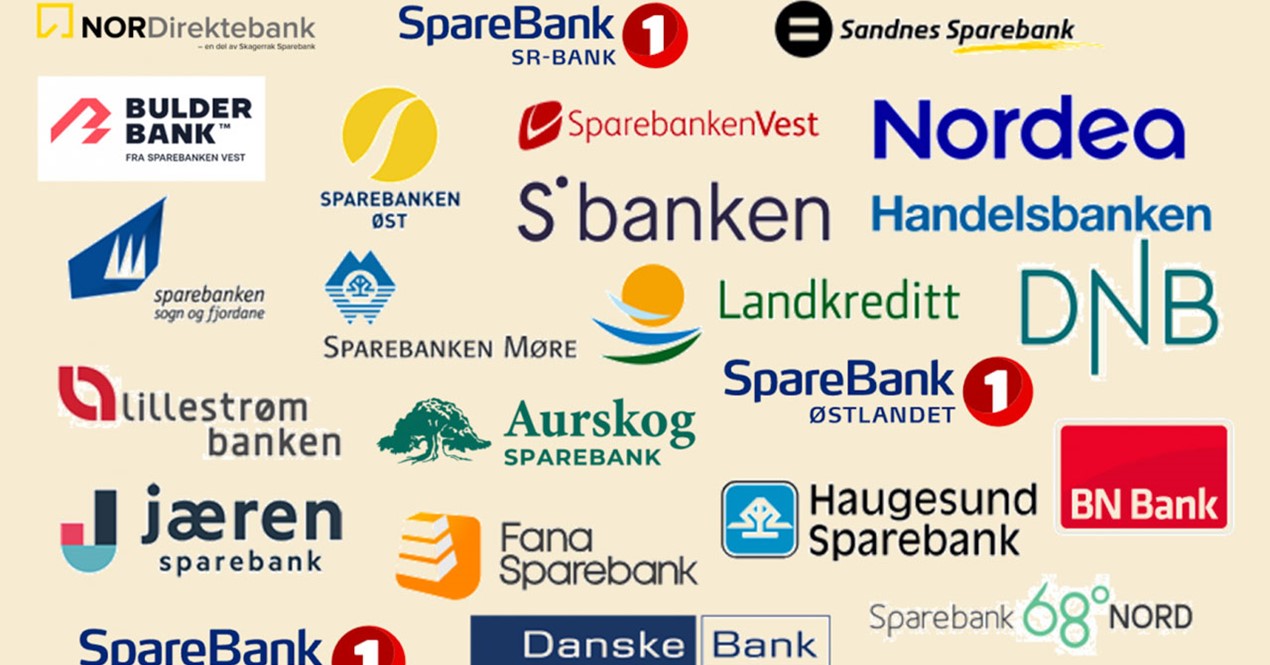 Logoer til mange norske banker