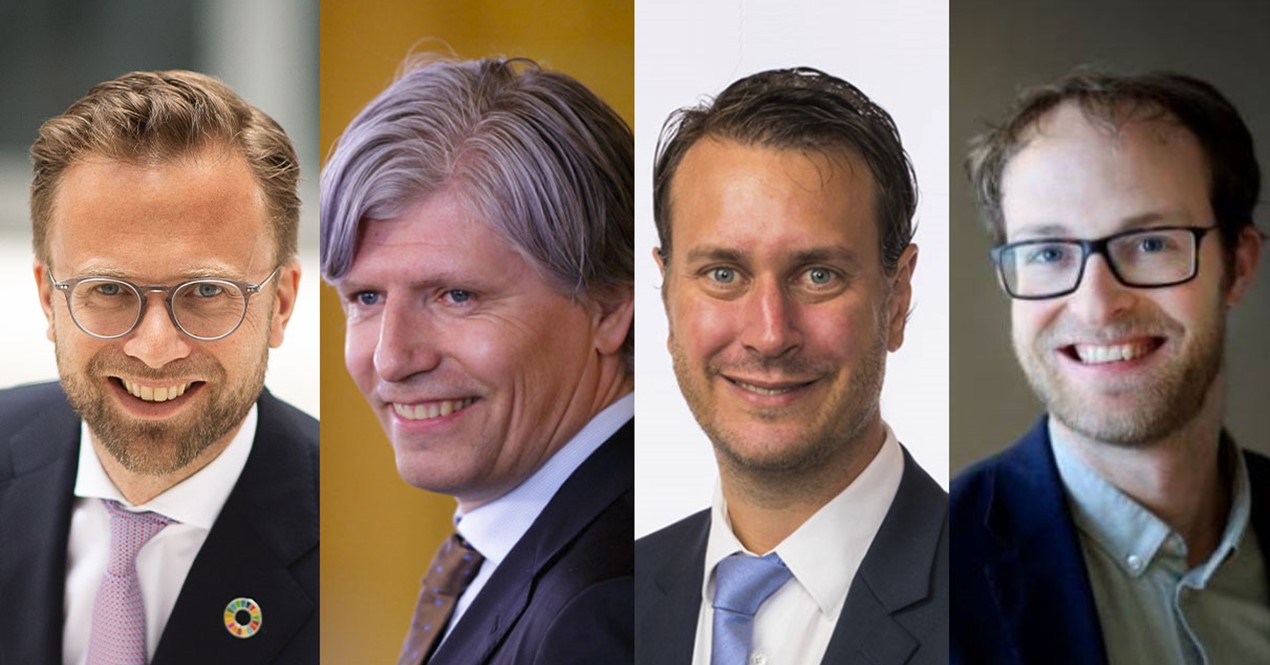 Bilde av debattdeltakere, kommunalminister Nikolai Astrup (H), stortingsrepresentant Ola Elvestuen (V), Helge Andre Njåstad (Frp) og Mathias Slettholm (Krf).