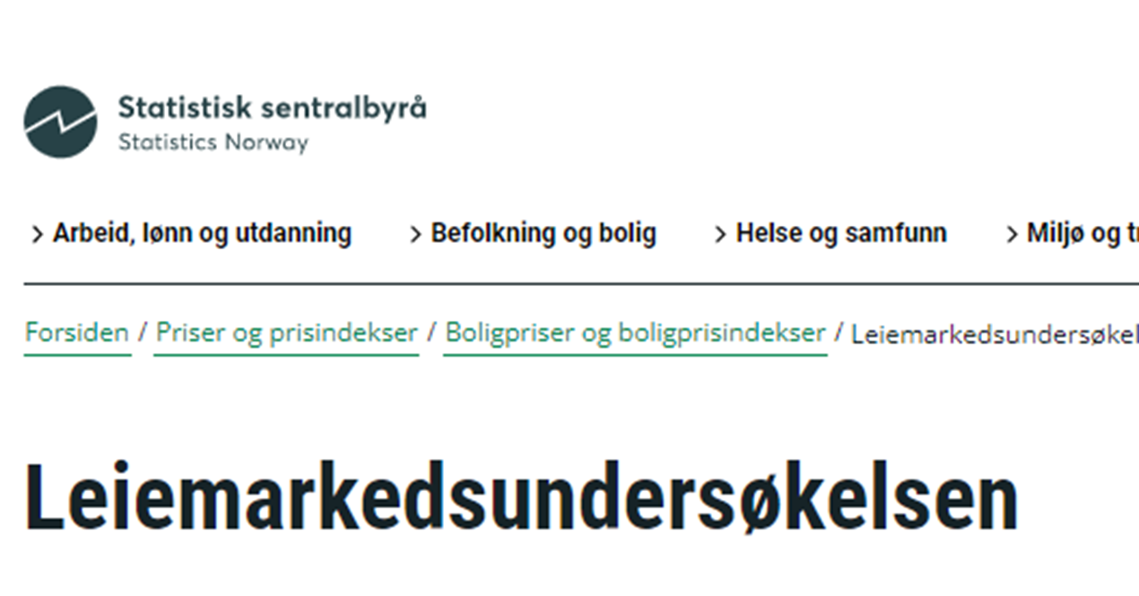 Utklipp av nettisden for Leiemarkedsundersøkelsen hos Statistisk sentralbyrå (SSB)